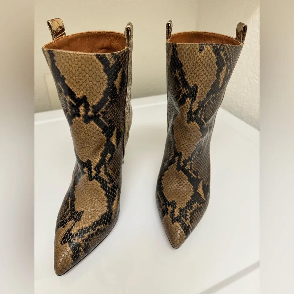 Paris Texas Tan/Gold Python Stiletto Heels Ankle Boots Size 7.5 EUC